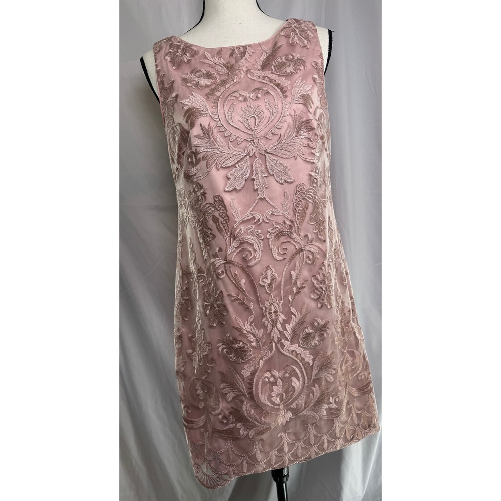 Vince Camuto Pink Floral Embroidered Sleeveless Sheath Dress Womens 10 Excellent